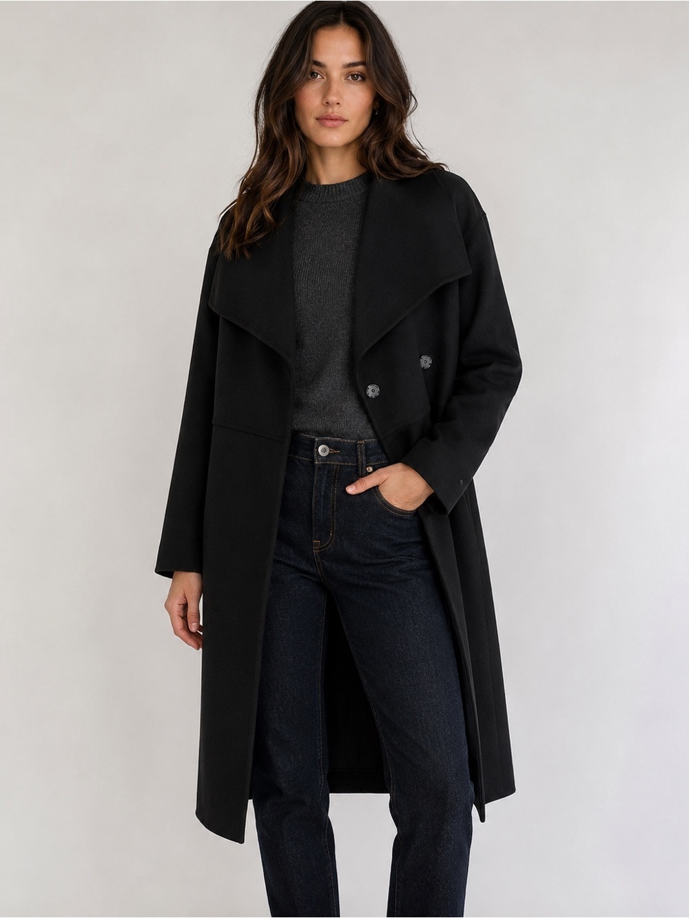 Tahari Black Open-Front Coat Wool Blend MSRP $340